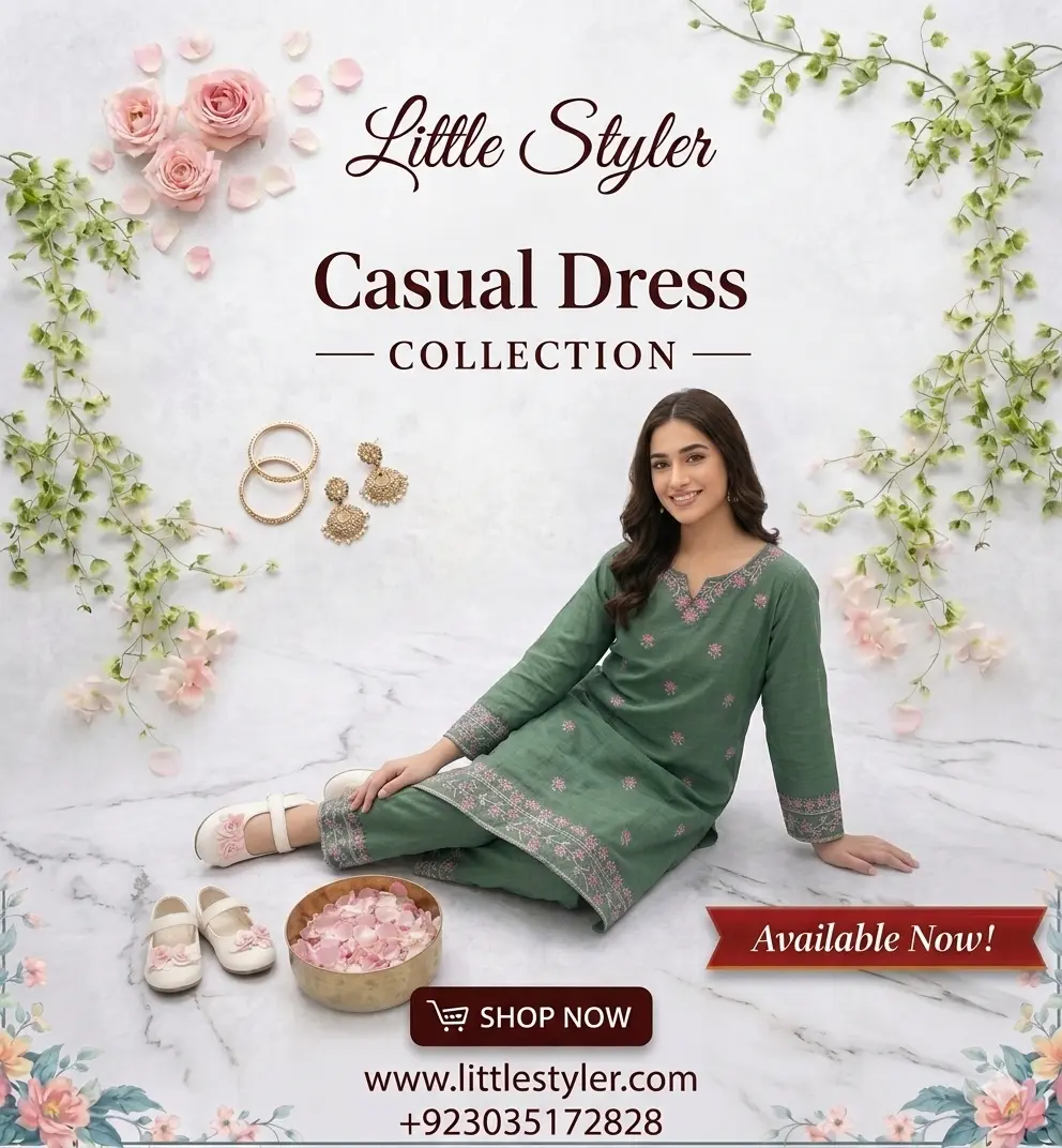 SAGE GREEN WITH FLORAL EMBROIDERY – CASUAL DRESS